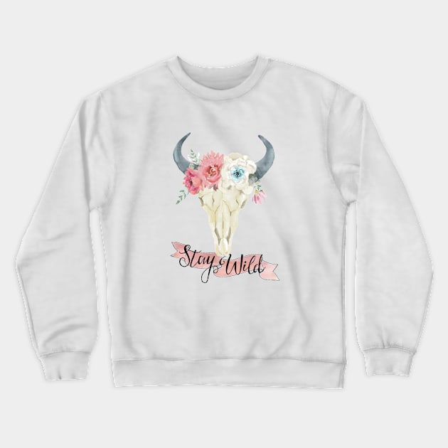 Stay Wild Boho Steer Crewneck Sweatshirt by NixieNoo